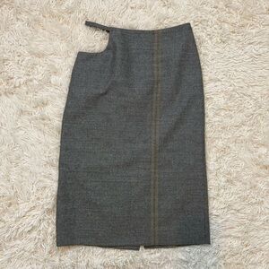 Maison Margiel Wool pencil midi Skirt back zip slit waist cut out grey SZ 4